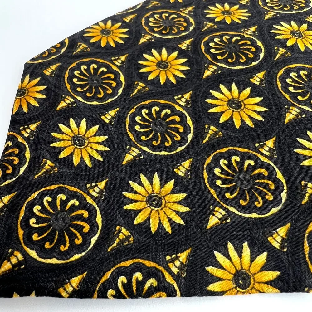 Vintage Richel Spain 100% Pure Silk Hand Made Mens Tie Black Floral NWT